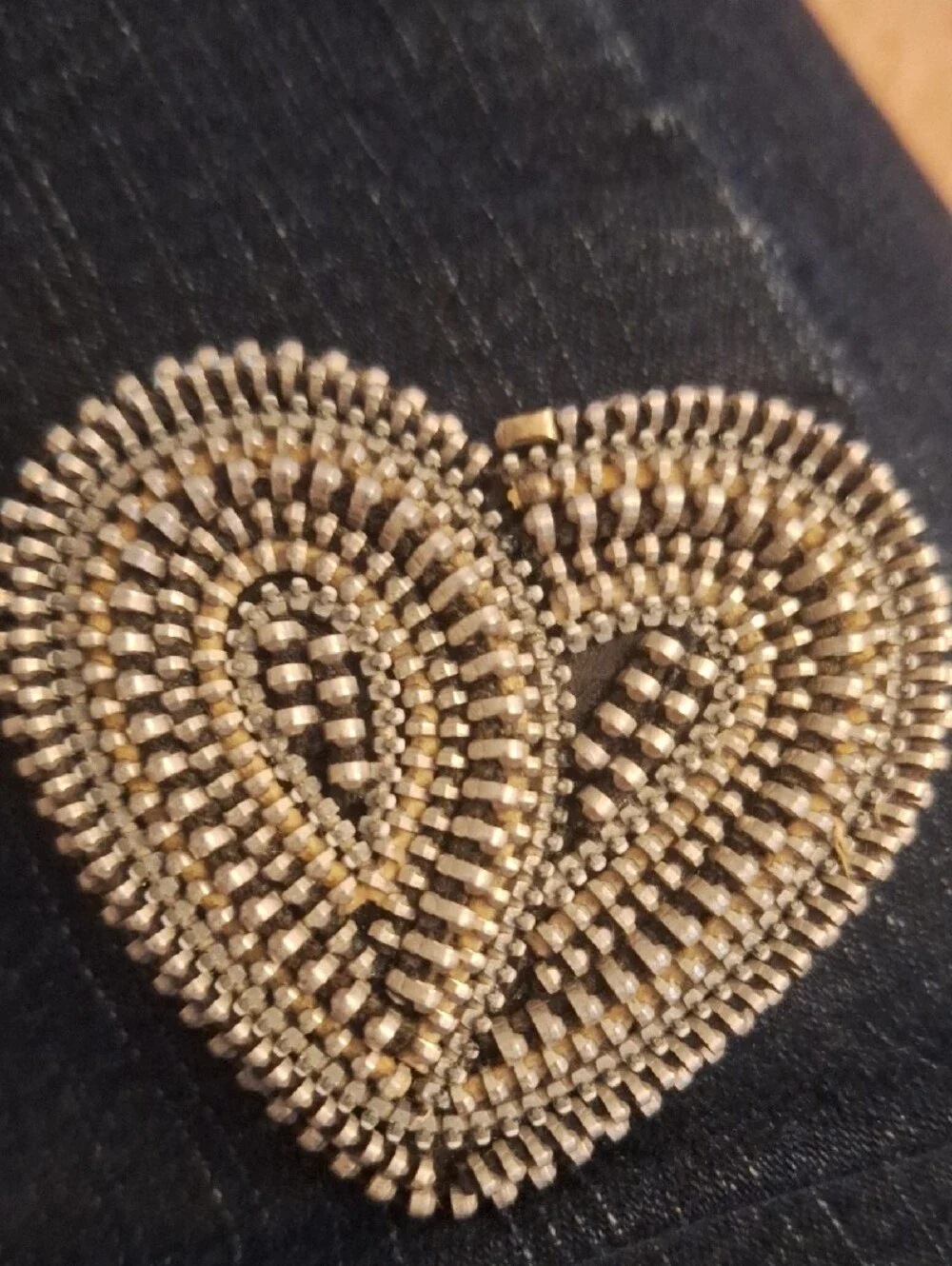 Silver Heart-Shaped Metal Beaded Brooch - 2